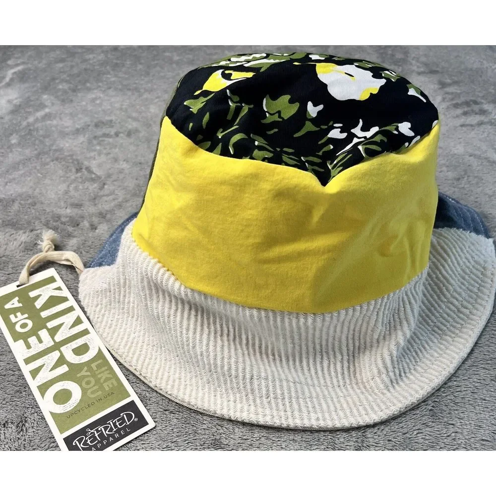 Refried Apparel Upcycled Patchwork Bucket Hat One Size Floral Denim Corduroy NEW